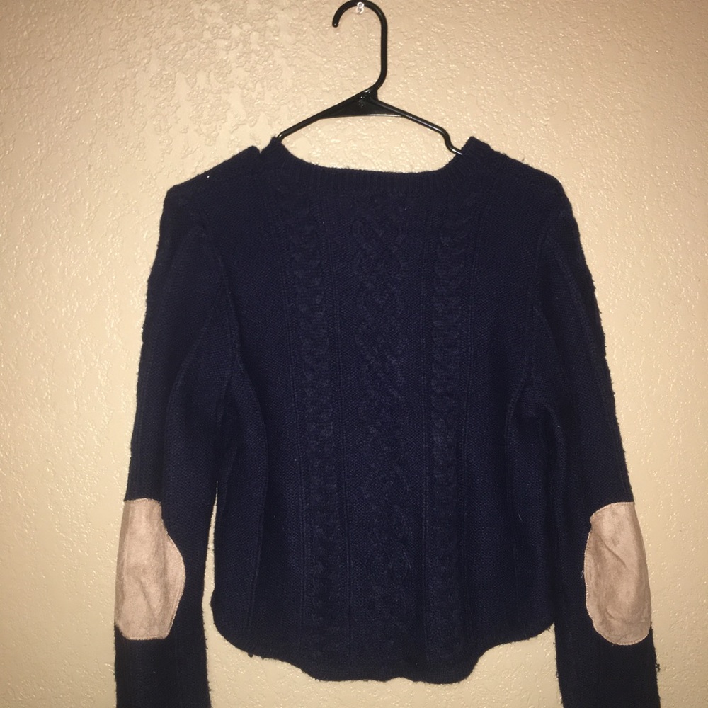 Crop knit sweater with felt elbows
